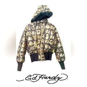Ed Hardy by Christian Audigier Cropped Puffer Bomber Jacket NWT XL
